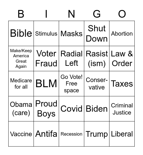 VP Debate Bingo Card