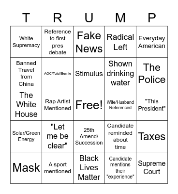 Vice Presidential Debate Bingo Card