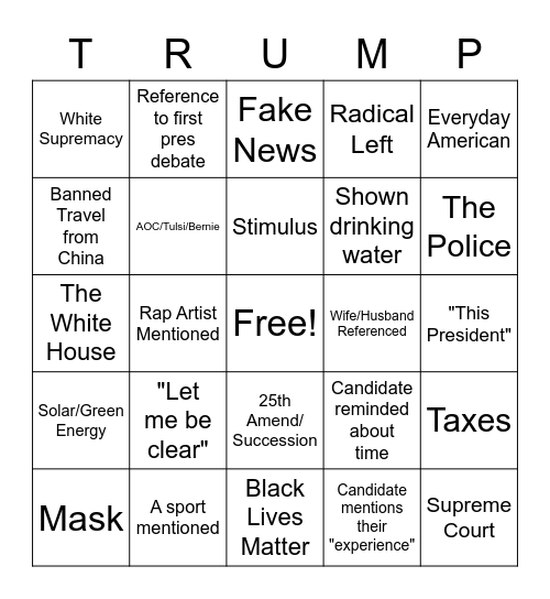 Vice Presidential Debate Bingo Card