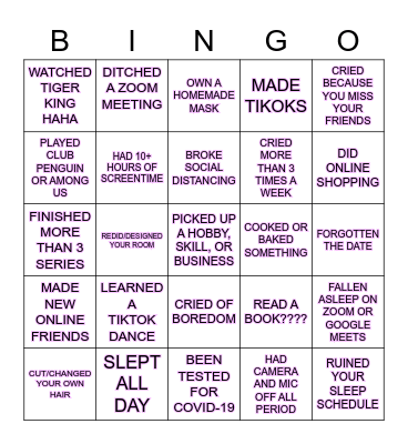 QUARNTINE Bingo Card