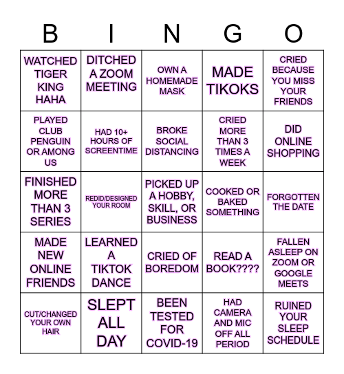 QUARNTINE Bingo Card