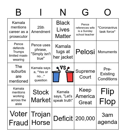 VEEP Debate Bingo Card