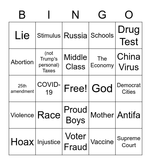 2020 VP Debate Bingo Card