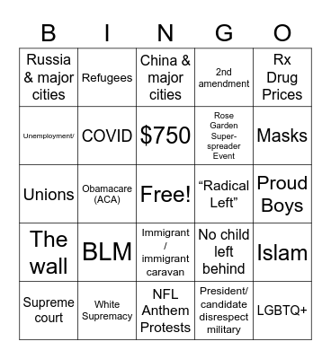 Isidro’s VP Debate Bingo Card