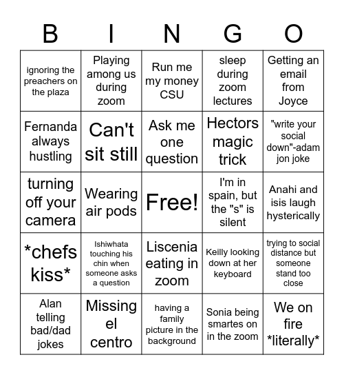 Dreamers United Bingo Card