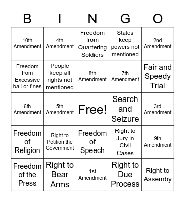 Bill of Rights Bingo! Bingo Card