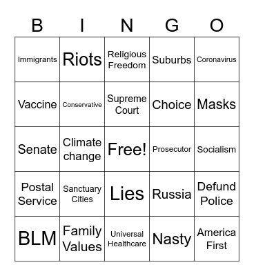 Oct. 7, 2020 Vice Presidential Debate Bingo Card