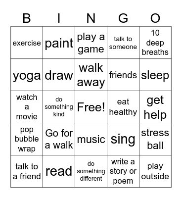 Coping Skills Bingo Card