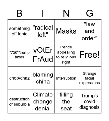 VP Debate Bingo Card