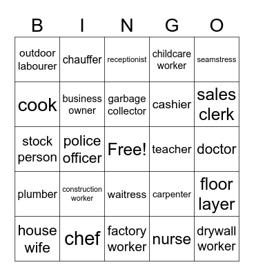 20202021 Jobs Bingo Card