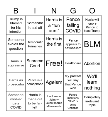 Vice Presidential debate Bingo Card