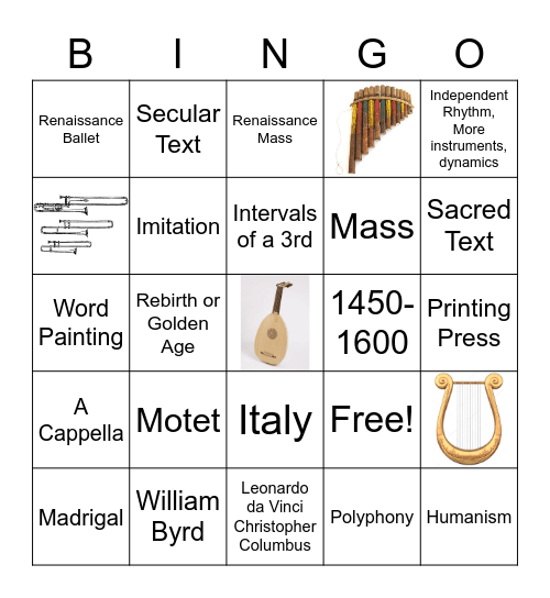 Renaissance Bingo Card