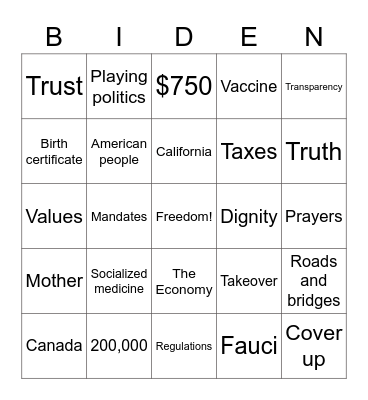 Veeps Bingo Card