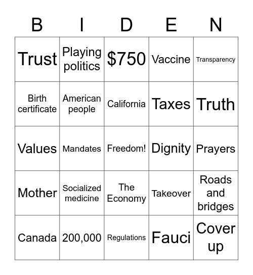 Veeps Bingo Card