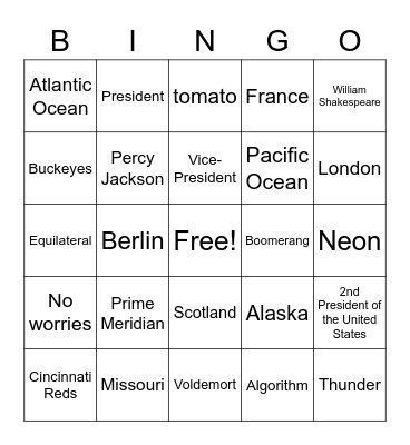 Bingo Bedlam! Bingo Card