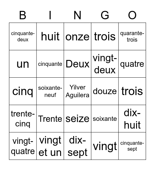 French Bingo - Yilver Aguilera Bingo Card