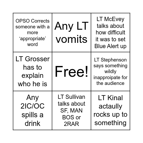 Blue Alert Bingo Card