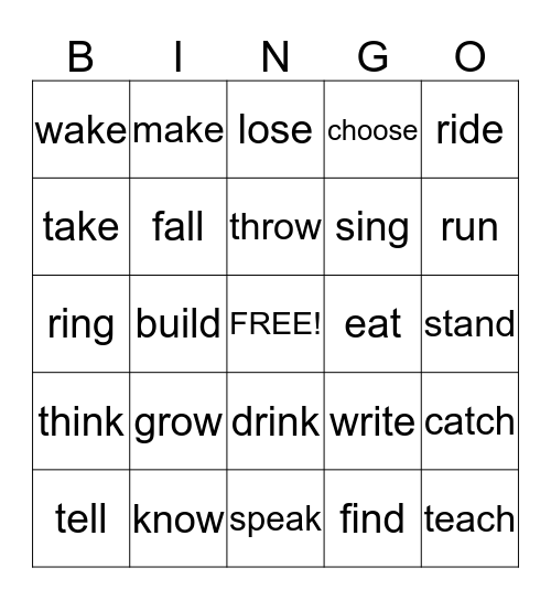 Irregular Past Tense Verbs Bingo Card