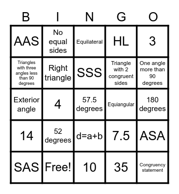 Geometry Review Bingo Card