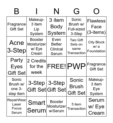 Clinique Bingo Card