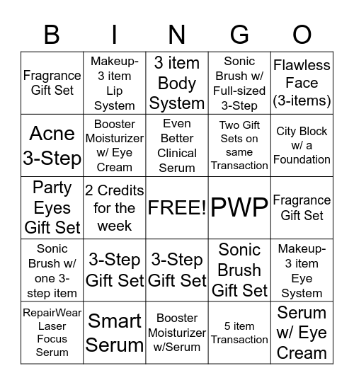 Clinique Bingo Card