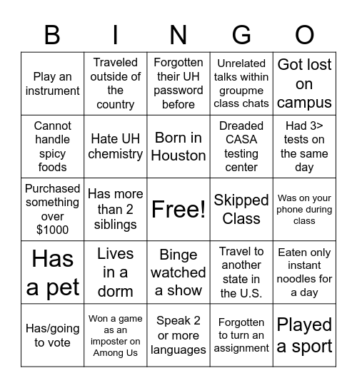 Untitled Bingo Card