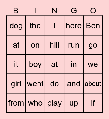 Term 1 Sight words Bingo Card