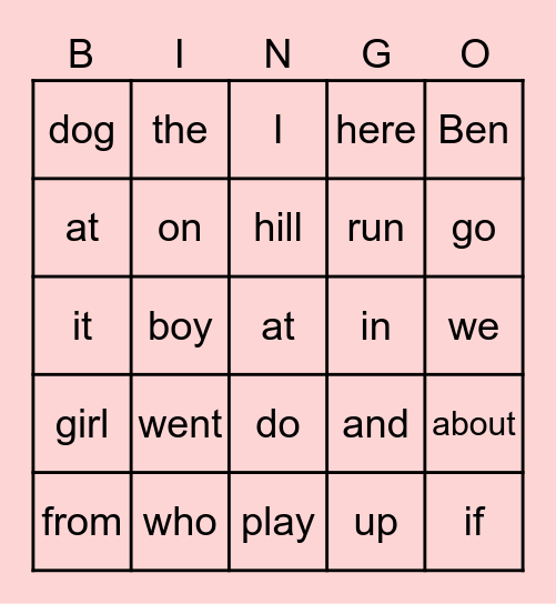 Term 1 Sight words Bingo Card