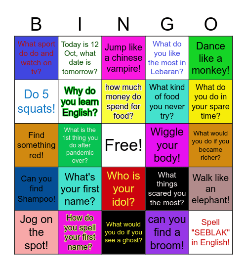 Let's talk and move! Bingo Card