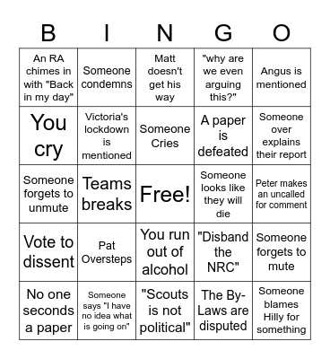 NRC October Bingo Card
