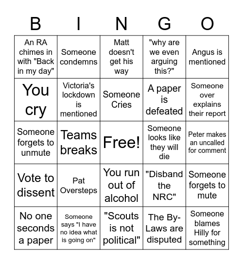 NRC October Bingo Card