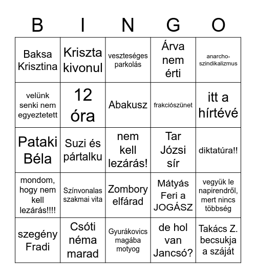 KÁTÉ Bingo Card