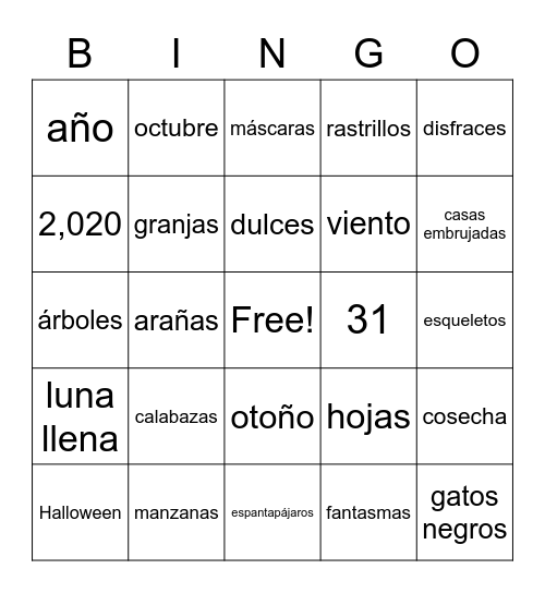 OCTUBRE Bingo Card