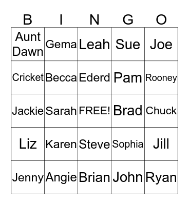 Thanksgiving Family Fun Bingo Card