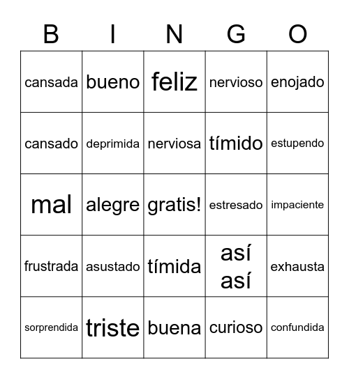 Las Emociones Bingo Card