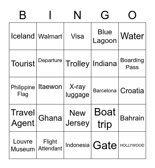 TRAVEL BINGO! Bingo Card