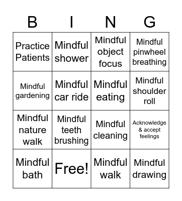 Mindfulness Bingo Card