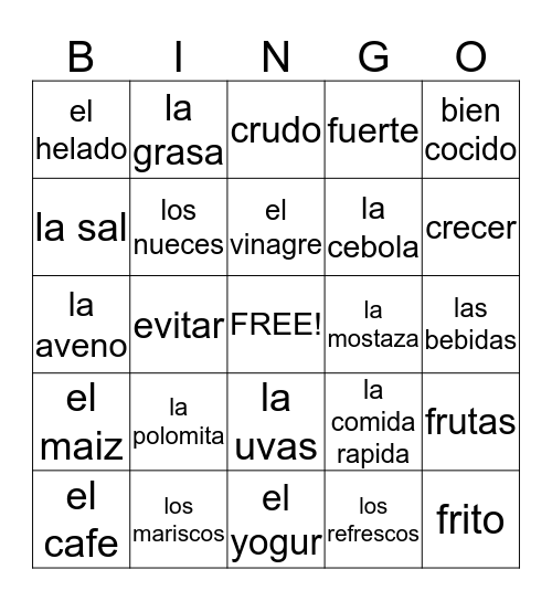 Comida Saludable Bingo Card
