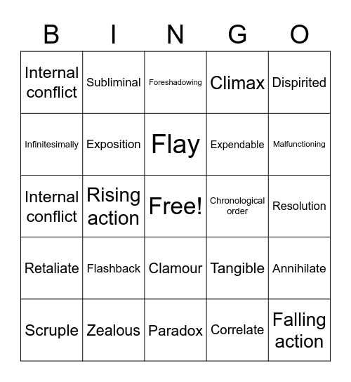 Unit 1 English I Review Bingo Card