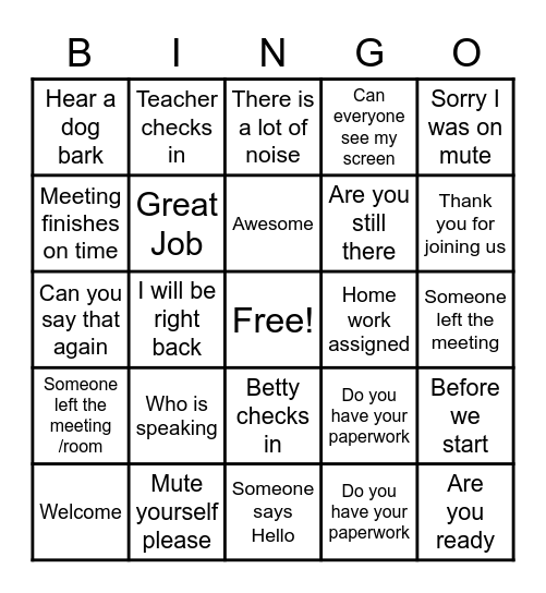 OCS Bingo Card