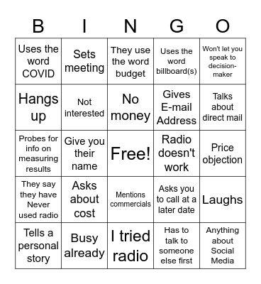Advertising Sales Bingo Card
