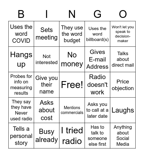 Advertising Sales Bingo Card