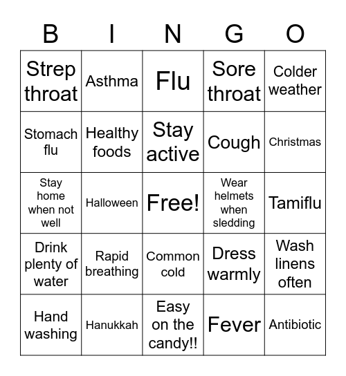 Cold Weather Hodge Podge Bingo Card