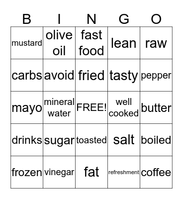 Comida Saludable Bingo Card