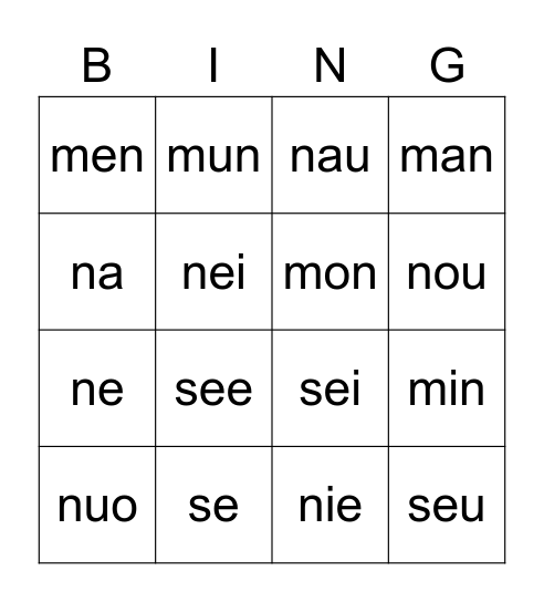 TAVUBINGO (N, E) Bingo Card