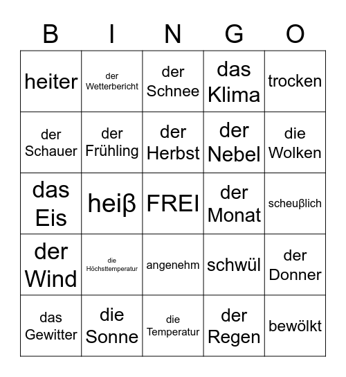 DAS WETTER Bingo Card