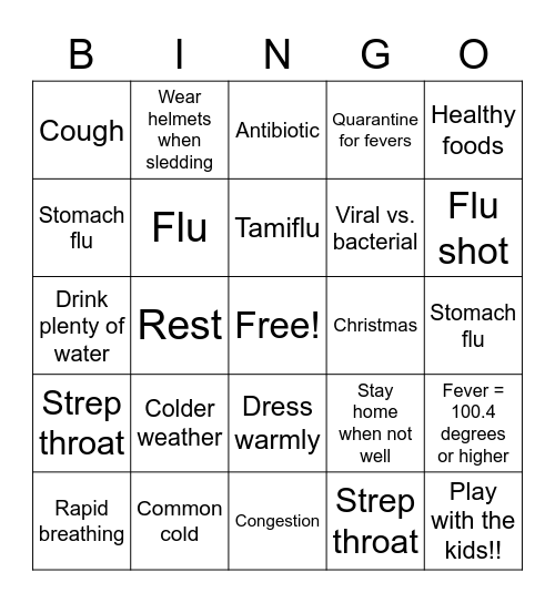 Cold Weather Hodge Podge Bingo Card