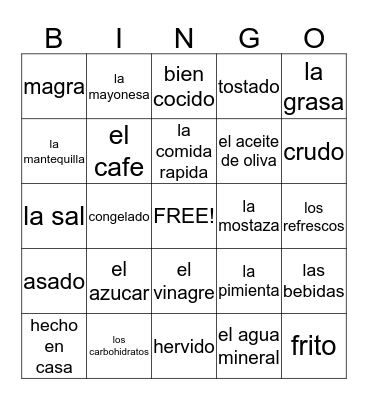Comida Saludable Bingo Card
