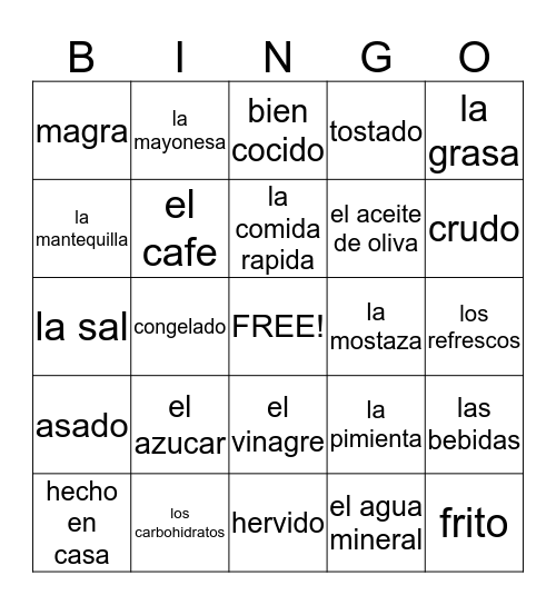 Comida Saludable Bingo Card