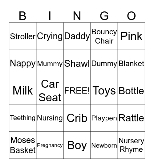 Anna's Baby Shower Bingo Card